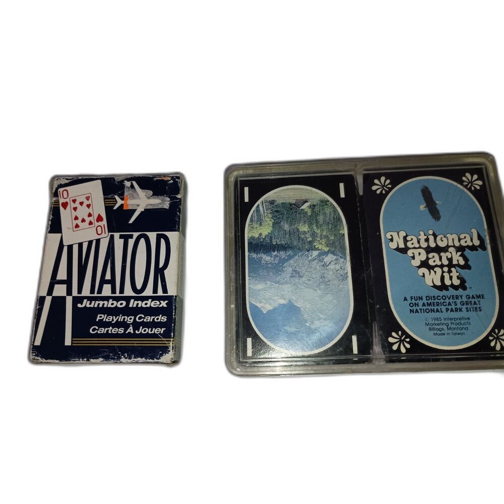 Card Games: Vintage Aviator Jumbo Cards and National Parks Wit Games (Complete)